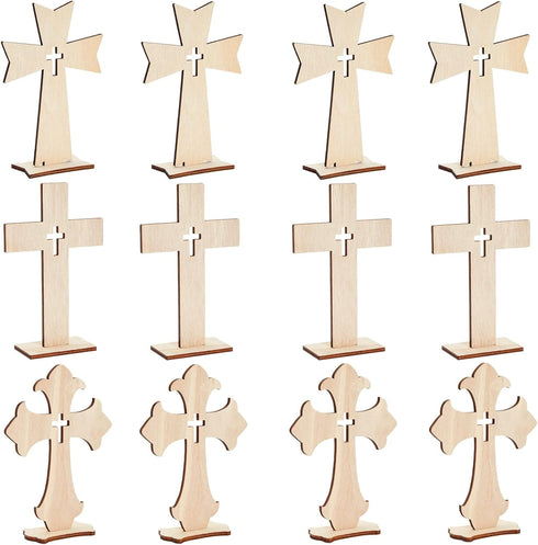 Bright Creations Wooden Crosses for Crafts, 12-Pack, Light Brown Unfinished Wood for Baptism Favors