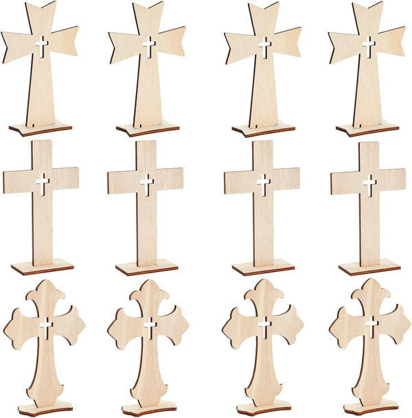 Bright Creations Wooden Crosses for Crafts, 12-Pack, Light Brown Unfinished Wood for Baptism Favors