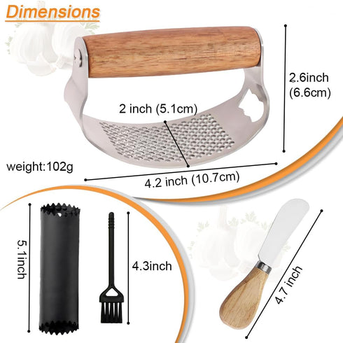 Set Garlic Press Rocker Stainless Steel Ginger Crusher, Garlic Mincer and Squeezer Kitchen Gadget with Ergonomic