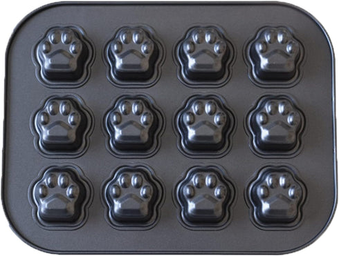 Mini Dog Cat Paw Print Baking Pan, 12 Cup Nonstick Madeleine Mold for Frozen Treats, Muffins, and Ice Cubes