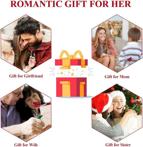 24K Red Rose Christmas Gift, Eternal Love Real Gold Plated Rose Flower, Romantic Present for Wife, Mom, Grandma,