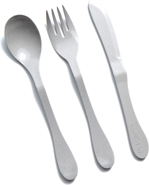 KNORK Eco 24 Piece Plant Based Cutlery, Bamboo Reusable Flatware Set, Fork, Knife, Spoon in Gray