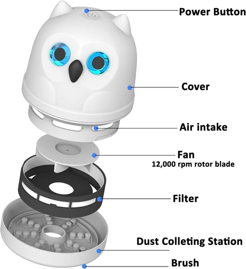 Mini Desktop Vacuum Cleaner, Owl Crumb Vacuum for Sucking up Eraser Crumbs and Pet Fur