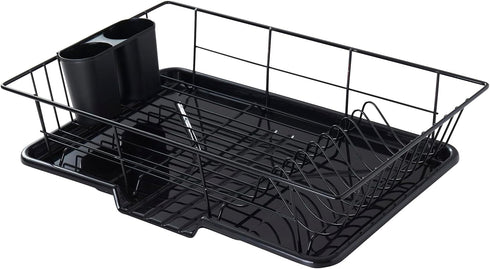 Space-Saving 3-Piece Dish Drainer Rack Set with Cutlery Holder, Maximize Countertop Space, Black