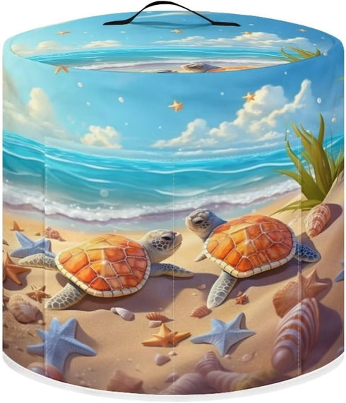 Sea Turtle Air Fryer Dust Cover, Beach Cover with Top Handle and Storage Pockets for Kitchen Appliances