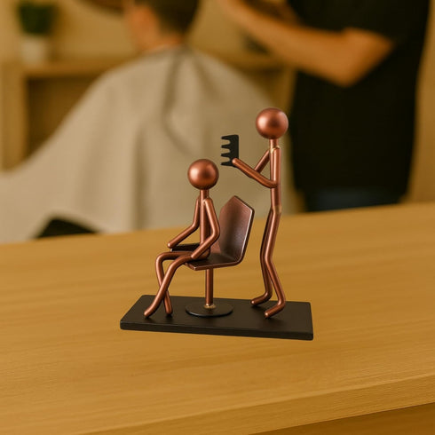4.25" 4.25" Hairdresser Craft Handmade Figurine L x H Recycled Metal Sculpture & Hand Welded Bronze Finish Art Gift