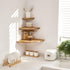 7inch Corner Shelf Wall Mount, Oak Wood Floating Corner Shelf Round End Small Corner Nightstand Plant Shelf Wall Mount