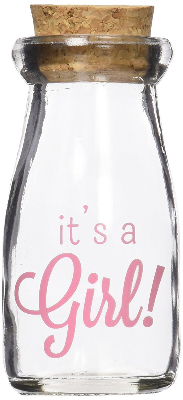 Kate Aspen 12 Piece Vintage Milk Favor Jar, DIY Baby Shower Party Favor, Centerpiece, Bud Vase, It's a Girl