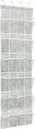 Simple Houseware 24 Pockets Over The Door Hanging Shoe Organizer, Crystal Clear, Gray (64'' x 19'')