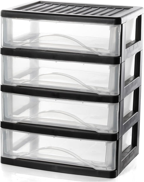 BYCY 4-Drawer Clear Stacking Desktop Organizer for Office Supplies, Stackable Plastic Storage Bins for Small Business &