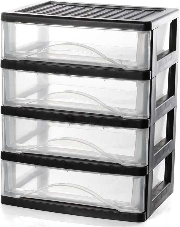BYCY 4-Drawer Clear Stacking Desktop Organizer for Office Supplies, Stackable Plastic Storage Bins for Small Business &
