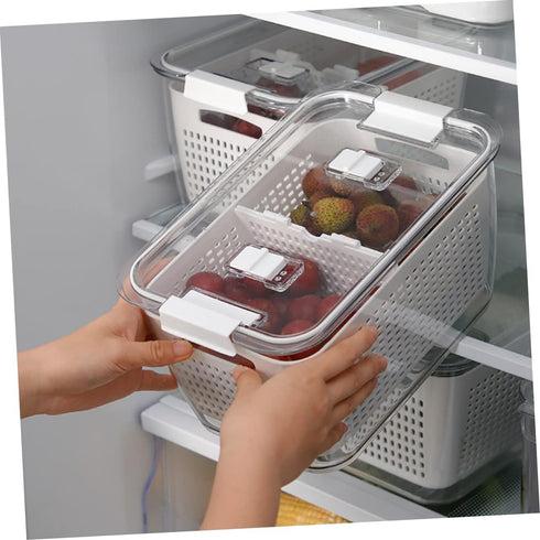 1pc Double Storage Basket, Plastic Drawer Organizer Box, Clear Over The Sink Colander Strainer Basket for Refrigerator