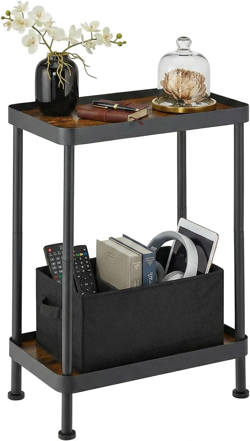 Small Narrow Side Table, 2 Tier End Table with Storage Shelf, Sofa
