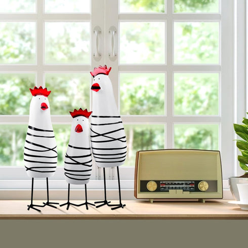 Amosfun 3pcs Wooden Chicken Carving Figurines, 6-8 Inches, Tabletop Ornament for Home Kitchen Decoration