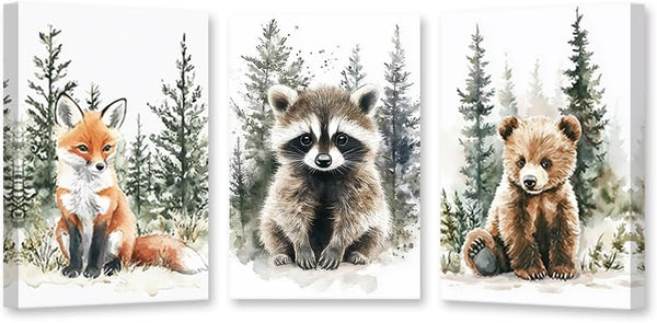 CXHOSTENT Woodland Animal Nursery Wall Art Forest Animal Wall Decor 3 Pieces