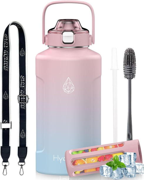 Half Gallon Stainless Steel Water Bottle, Insulated with AutoLock Spout, 64 oz Leakproof (Pink-Blue Gradient)