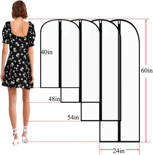 Extra Long 60in Clear Dress Garment Bags - Lightweight Dust Proof Cover with Full Zipper, Pack of 6