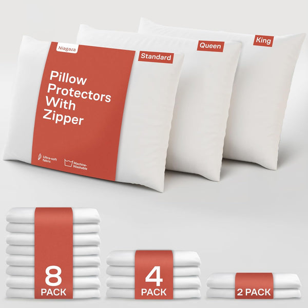 Niagara 2 Pack Standard Pillow Protectors - Zipper, Premium Cotton Sateen Blend, 20x26 Inches