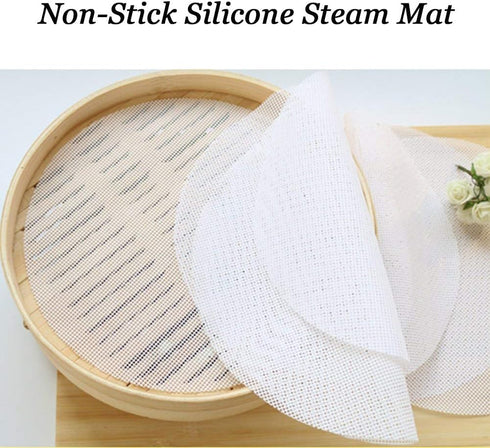 Stohua 5 pcs Non Stick Silicone Steamer Liners - Reusable Mesh Mat Round Pad for Bamboo Steamer