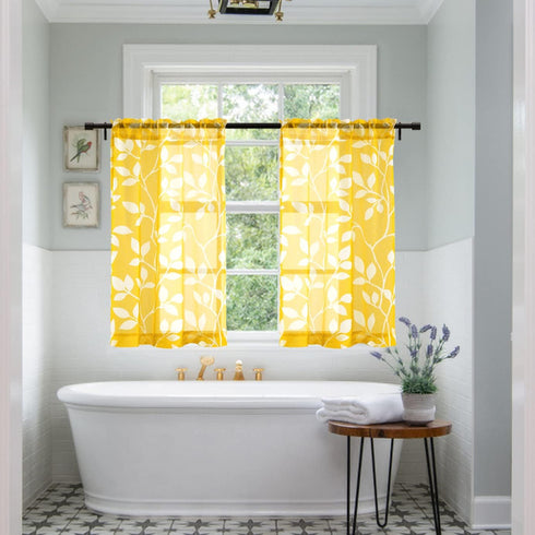 36 Inch Sets XTMYI Yellow Cafe Kitchen Curtains Length,Floral Sunflower Decor Tier Curtains for Windows,Bright Lemon