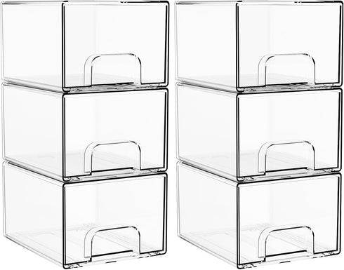 Yieach 4.4" Tall Small Clear Acrylic Stackable Storage Drawers for Vanity,Under Sink,Bathroom Closet,Medicine