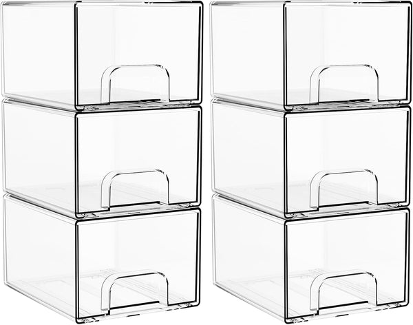 Yieach 4.4" Tall Small Clear Acrylic Stackable Storage Drawers for Vanity,Under Sink,Bathroom Closet,Medicine
