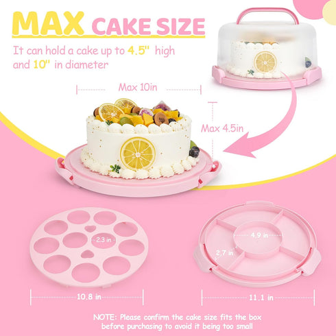 Ohuhu Cake Carrier, BPA-Free Storage Container, Portable Round Cake Stand with Lid and 2 Handles for 10 inch Cake
