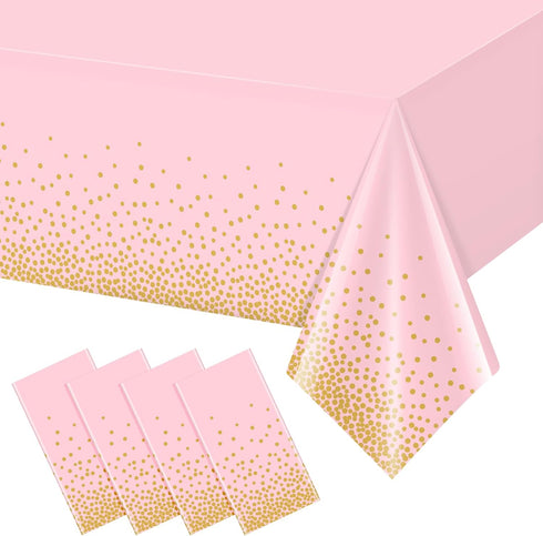 FunnyPars 4 Pack Pink and Gold Plastic Tablecloth for Parties, Pink Disposable