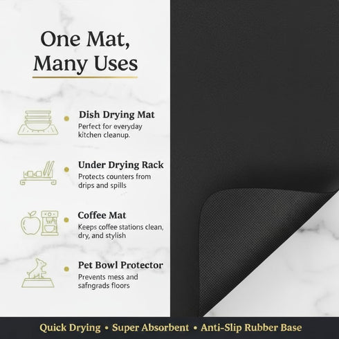 12" 18" Countertops Counter Dish Drying Mat Super Absorbent x Coffee Mat for Non-Slip Drying Mat for Kitchen Easy