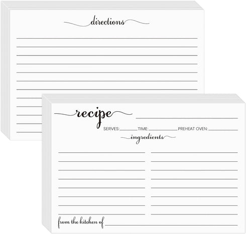 Recipe Cards 4x6 White, 100 Pack Double-Sided Cooking Cards with Lines for Weddings, Bridal Shower, Christmas Gifts