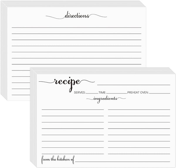 Recipe Cards 4x6 White, 100 Pack Double-Sided Cooking Cards with Lines for Weddings, Bridal Shower, Christmas Gifts