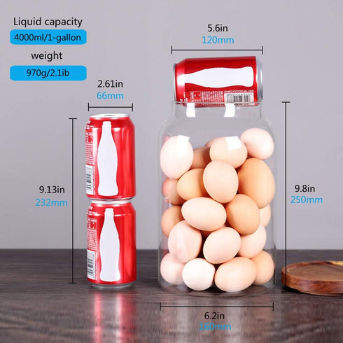 SAIOOL Egg Jar, 1 Gallon Large Glass Food Storage Canister with Airtight Lid, Clear
