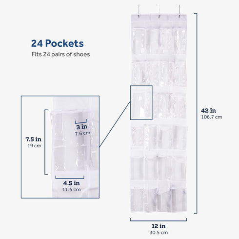 ZOBER Over the Door Shoe Organizer with 24 Pockets - Hanging Shoe Rack for Closet, Pantry Storage