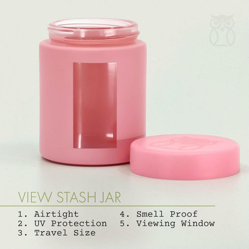 Stash Jar Smell Proof Container (4 oz) Matte Pink Viewing Jars for Herbs, Spices, Coffee, Teas & More, Air Tight Jar, Thick UV Protection Glass, Smell Proof Herb Storage (Set of 4)…