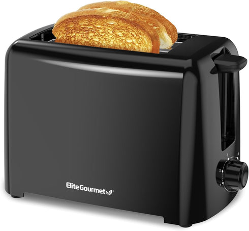 Elite Gourmet ECT1027B Cool Touch Toaster, 2 Slices, 6 Temperature Settings, Extra Wide 1.25" Slots, Black