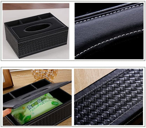 PU Leather Tissue Box Cover, Multifunctional Holder with Stationery Remote Control Box, Elegant Home Napkin Holder