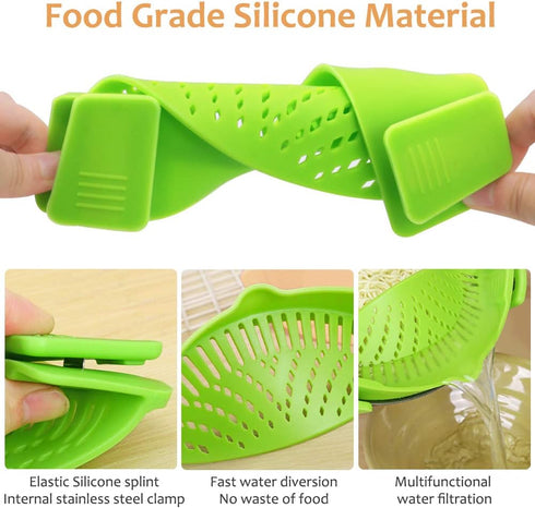YEVIOR Clip on Strainer for Pots and Pans, Hands-Free Food Strainer for Spaghetti, Fits All Bowls and Pots