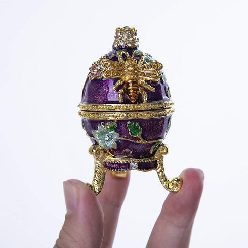 YU FENG Faberge Egg Trinket Boxes Hinged Crystal Jeweled Easter Egg Ornament Jewelry Ring Holder Box Hand-Painted Bee