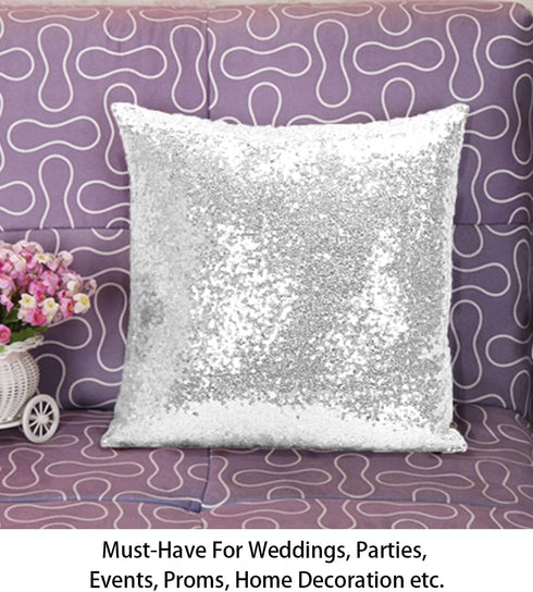 ShinyBeauty 24x24-Inch Silver Sequins Pillow Case - Decorative Throw Pillow Covers for Sofa Accent Toss Pillows