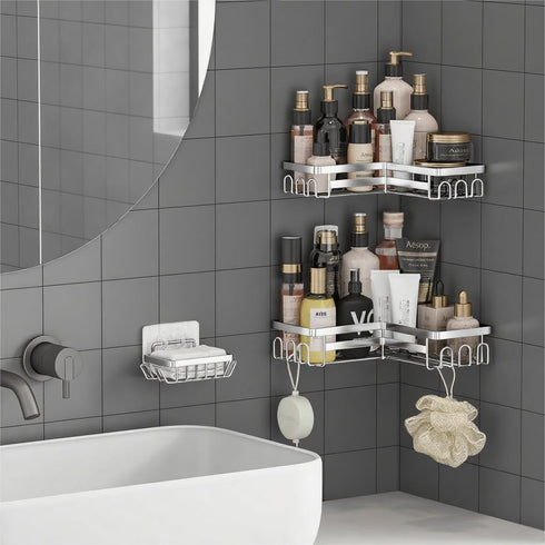Adhesive Shower Caddy Shelf Organizer Rack,Rustproof Stainless Steel Bathroom Organizer with Large Capacity, No