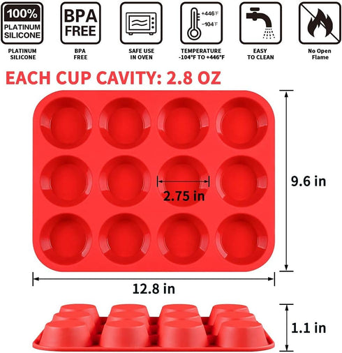 CAKETIME 12 Cups Silicone Muffin Pan, Nonstick Cupcake Pan, Regular Size Silicone Mold for Baking