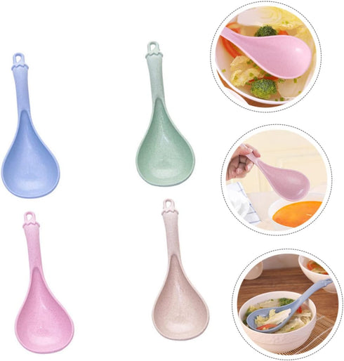 4pcs Wheat Straw Soup Spoon Set, Japanese Ramen Chinese Spoons, Unbreakable Kitchen Cutlery for Soup and Porridge