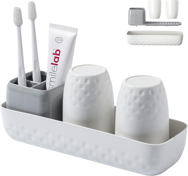 Toothbrush Holder for Bathrooms, Countertop Organizer with 3 Slots for Toothbrush Storage, Tooth Brushing Cup Caddy