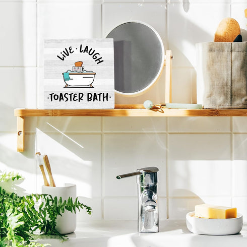 Live Laugh Toaster Bath Sign, Funny Bathroom Decor, Gift for Dark Humor Lover, Wooden Sign 5 x 5 inch