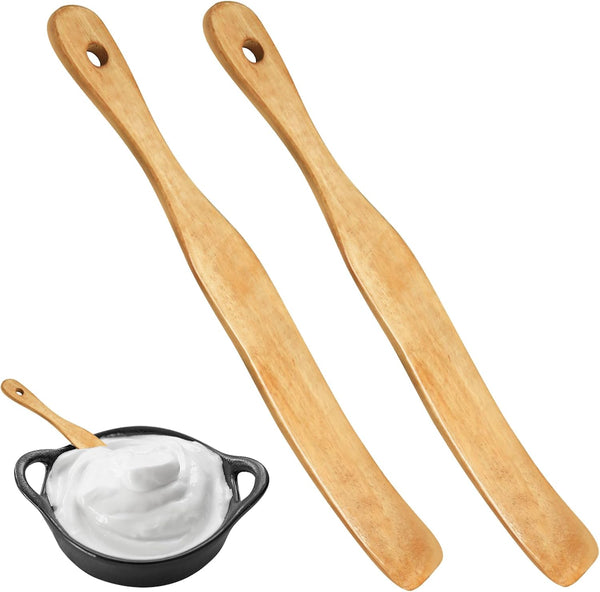 2Pcs Wooden Spatula for Cooking, Sourdough Spurtles Kitchen Tools with Hanging Holes for Dough Stirring