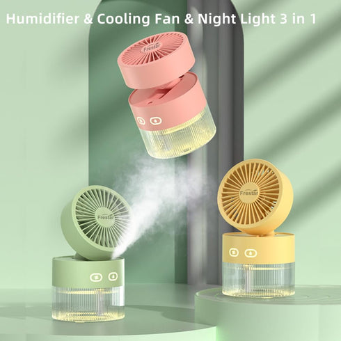 Personal Cooling Fan and Small Air Humidifier 350ml with LED Night Light, USB Charging for Office