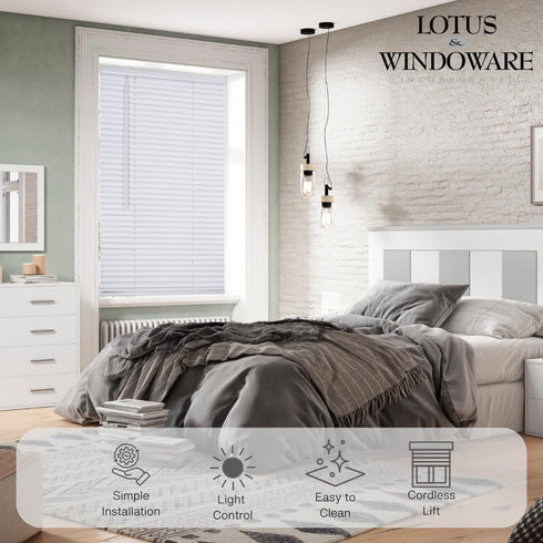 LOTUS & WINDOWARE Cordless Mini Blind, 1" Vinyl Slats, 36" Wide x 54" Long - White
