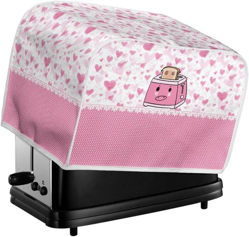 Toaster Cover, Pink Cartoon 4 Slice, Small Appliance Dust Covers, Pink Polka Dot Heart Print, Machine Washable
