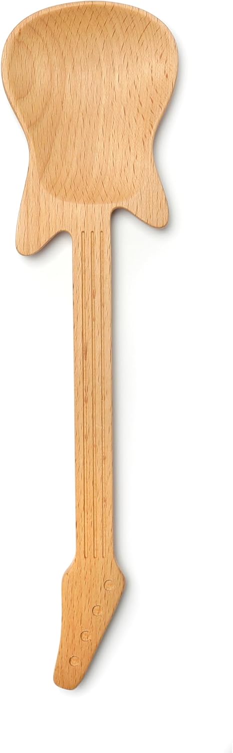 Kikkerland Novelty Guitar Wooden Spoon for Kitchen Beechwood, Heat Resistant, Use with