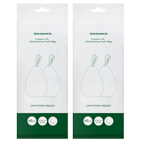 SONGMICS Trash Bags for 12-14.5 Gallon (45-55L) Trash Cans,80 Count Drawstring Kitchen